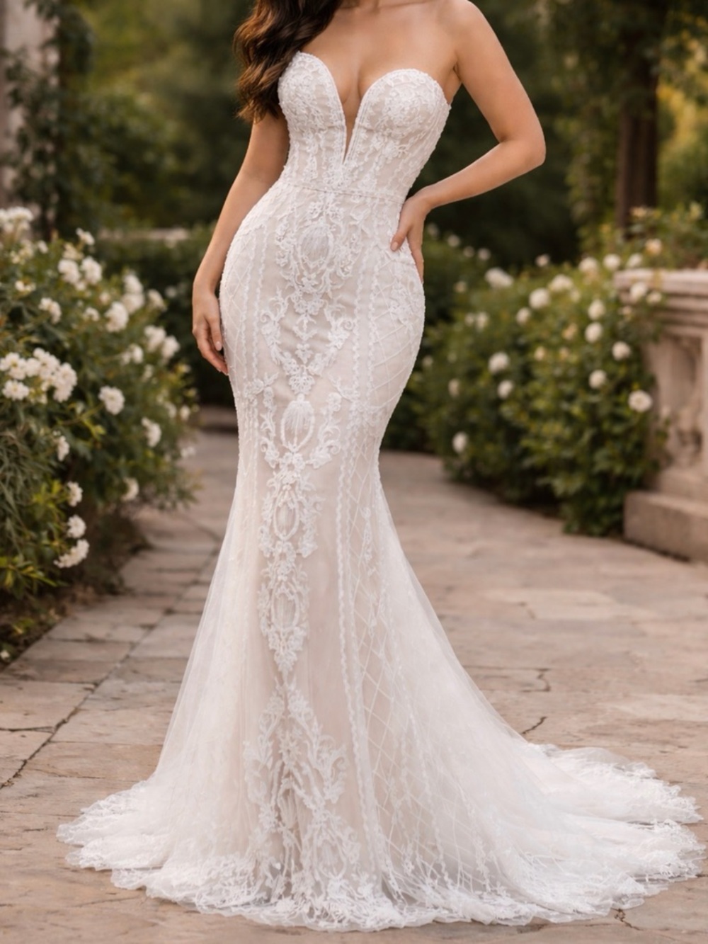 David's Bridal Elegant Cream Gown